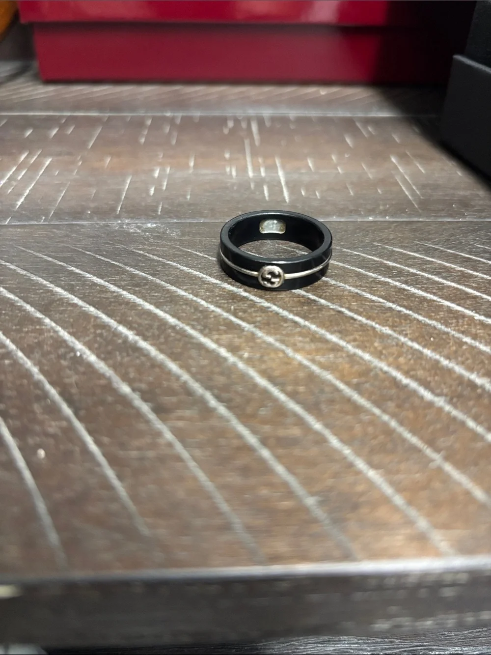 Gucci Black Double-Band Ceramic Ring with Gold Interlocking G